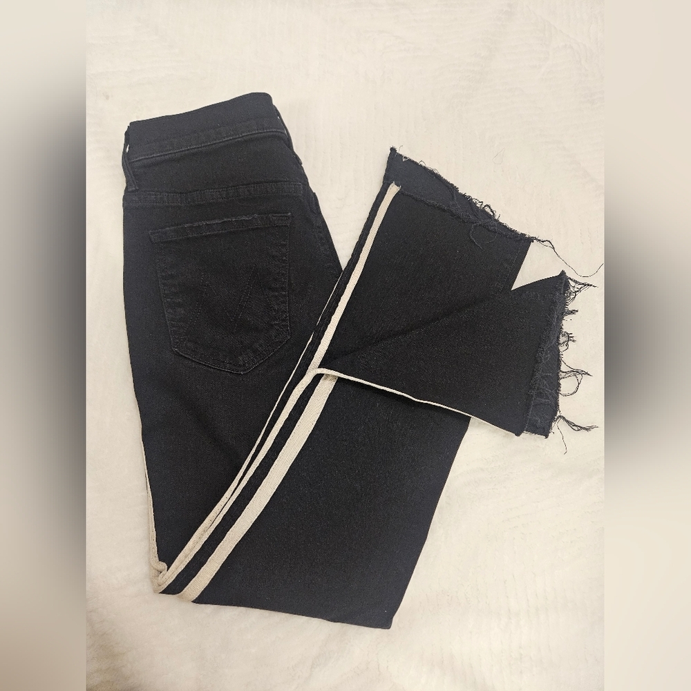 Mother Insider Striped Crop Step-Hem Fray Jeans In Guilty Racer Size 28 - Picture 9 of 16
